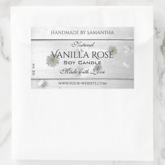 白モダン木粒製品ラベルデイジー花 長方形シール (バッグ)