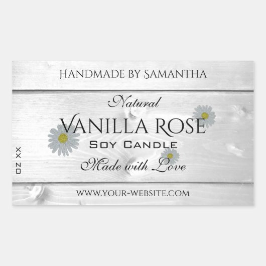 白モダン木粒製品ラベルデイジー花 長方形シール (正面)