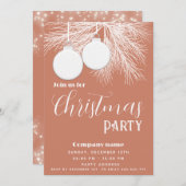 白モダン松の枝クリスマスボール 招待状 (正面/裏面)