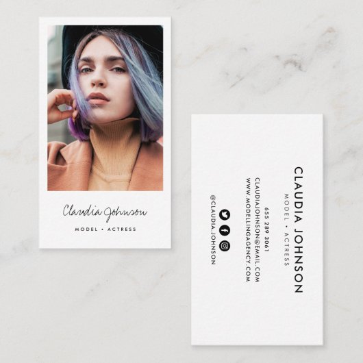 白モダン枠アクターモデル歌手ダンサーの写真 名刺 (正面/裏面)