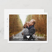 白モダン枠ハート写真の保存日付 案内ポストカード (正面/裏面)