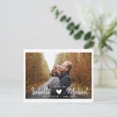 白モダン枠ハート写真の保存日付 案内ポストカード (スタンド正面)