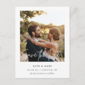 白モダン枠フォトウェディング日付の保存 ポストカード (正面)