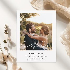 白モダン枠フォトウェディング日付の保存 ポストカード