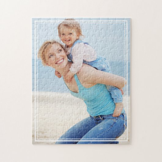 白モダン枠フルフォトファミリー ジグソーパズル (縦)