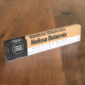 白モダン桃ブラック従業員会社ロゴ デスクネームプレート (側面)