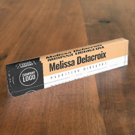 白モダン桃ブラック従業員会社ロゴ デスクネームプレート