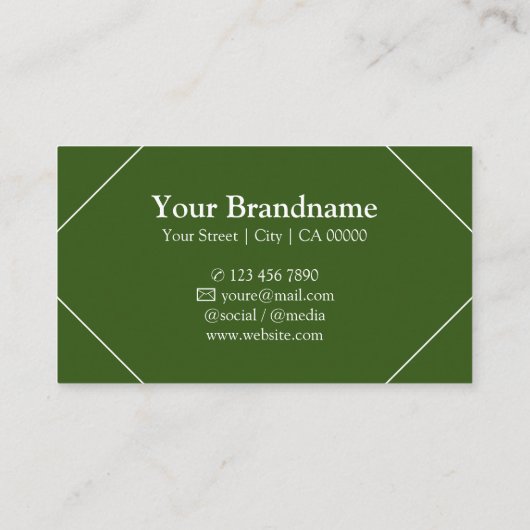 白モダン森の緑の細いフレームラインロゴ 名刺 (裏面)