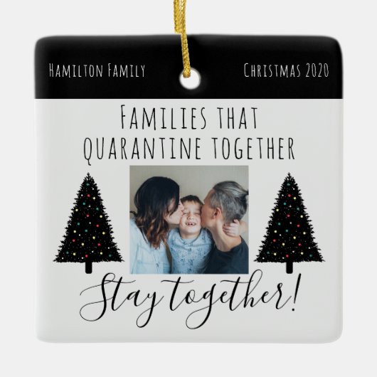 白モダン検疫写真2020おもしろい年 セラミックオーナメント (正面)