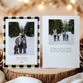 白モダン水牛プレイドクリスマスツーフォト 箔シーズンカード