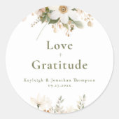 白モダン水色フローラ結婚の ラウンドシール (正面)