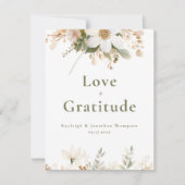 白モダン水色フローラ結婚 サンキューカード (正面)