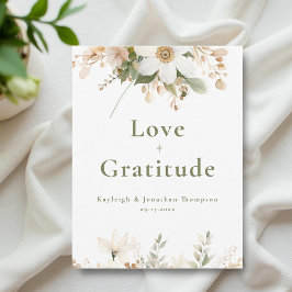 白モダン水色フローラ結婚 サンキューカード