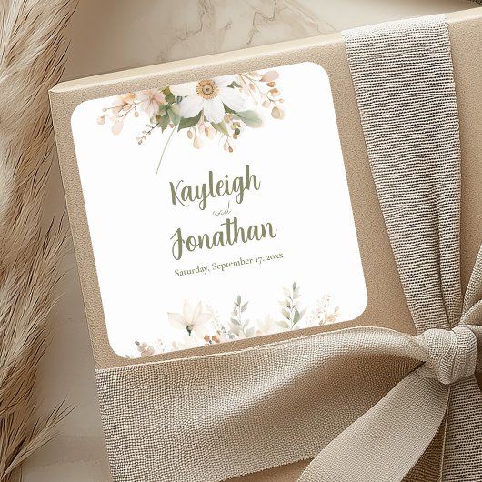 白モダン水色フローラ結婚 スクエアシール