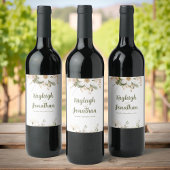 白モダン水色フローラ結婚 ワインラベル