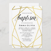 白モダン洗礼の幾何学 | フェイク金ゴールド 招待状 (正面/裏面)