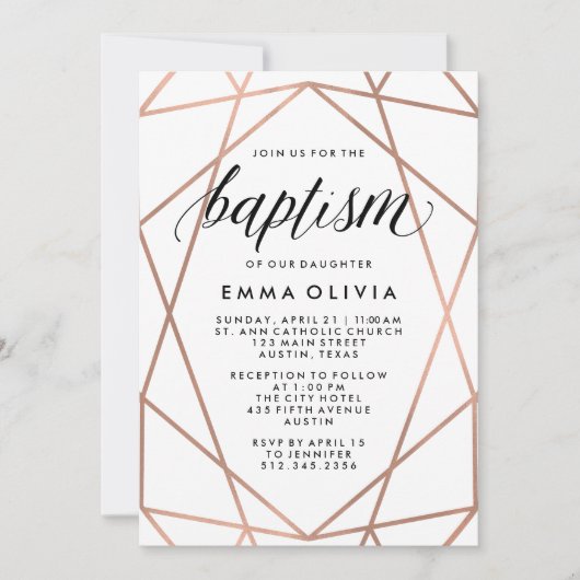 白モダン洗礼の幾何学 招待状 (正面)