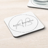 白モダン灰色と黒 |名カッコいい前&モノグラム コースター (左側)