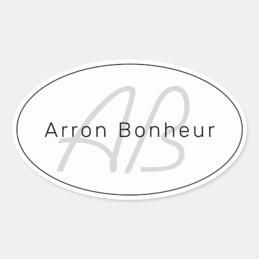 白モダン灰色と黒 |名カッコいい前&モノグラム 楕円形シール (正面)