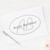 白モダン灰色と黒 |名カッコいい前&モノグラム 楕円形シール (封筒)