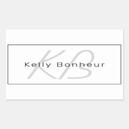 白モダン灰色と黒 |名カッコいい前&モノグラム 長方形シール