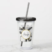 白モダン灰色の大理石と金ゴールドリボンモノグラム アクリルタンブラー (裏面)