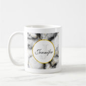 白モダン灰色の大理石と金ゴールドリボンモノグラム コーヒーマグカップ (左)