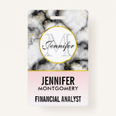 白モダン灰色の大理石と金ゴールドリボンモノグラム バッジ (裏面)