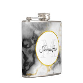 白モダン灰色の大理石と金ゴールドリボンモノグラム フラスク (右)