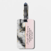 白モダン灰色の大理石と金ゴールドリボンモノグラム ラゲッジタグ (裏面縦)