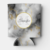 白モダン灰色の大理石と金ゴールドリボンモノグラム 缶クーラー (正面)