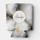 白モダン灰色の大理石と金ゴールドリボンモノグラム 缶クーラー (裏面)