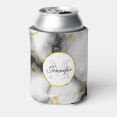 白モダン灰色の大理石と金ゴールドリボンモノグラム 缶クーラー (缶裏面)