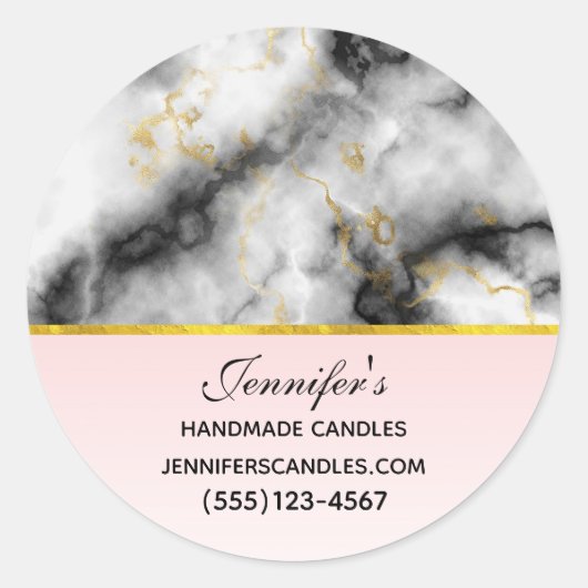 白モダン灰色の大理石と金ゴールドリボン事業 ラウンドシール (正面)