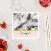 白モダン灰色の大理石と金ゴールドリボン スタンダードカクテルナプキン (インサイチュ)