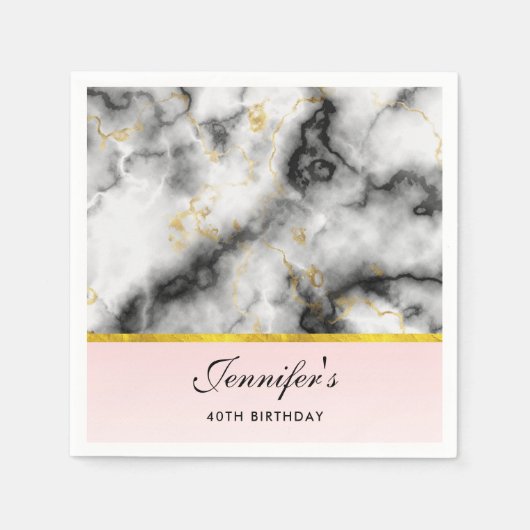 白モダン灰色の大理石と金ゴールドリボン スタンダードカクテルナプキン (正面)