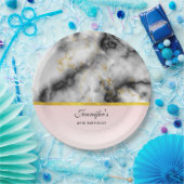 白モダン灰色の大理石と金ゴールドリボン ペーパープレート (パーティー)