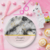 白モダン灰色の大理石と金ゴールドリボン ペーパープレート (パーティー)