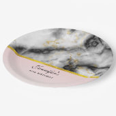 白モダン灰色の大理石と金ゴールドリボン ペーパープレート (アングル)