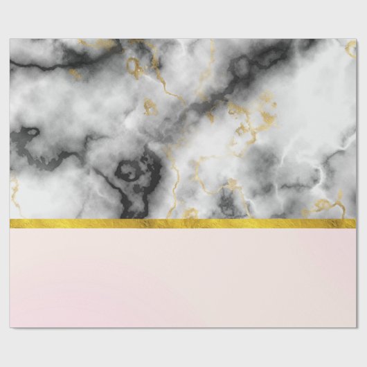 白モダン灰色の大理石と金ゴールドリボン ラッピングペーパー (フラット)
