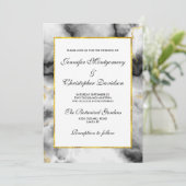 白モダン灰色の大理石と金ゴールドリボン 招待状 (スタンド正面)