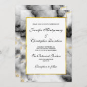 白モダン灰色の大理石と金ゴールドリボン 招待状 (正面/裏面)