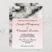 白モダン灰色の大理石と金ゴールドリボン 招待状 (正面/裏面)