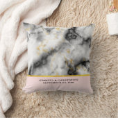 白モダン灰色の大理石、金ゴールドリボ結婚ン クッション (ブランケット)