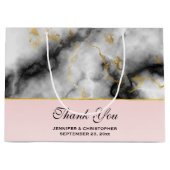 白モダン灰色の大理石、金ゴールドリボ結婚ン ラージペーパーバッグ (正面)