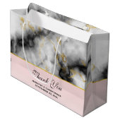 白モダン灰色の大理石、金ゴールドリボ結婚ン ラージペーパーバッグ (正面アングル)