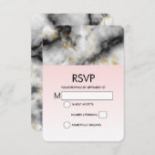 白モダン灰色の大理石、金ゴールドリボ結婚ン 出欠カード (正面/裏面)