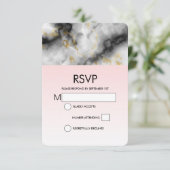 白モダン灰色の大理石、金ゴールドリボ結婚ン 出欠カード (スタンド正面)