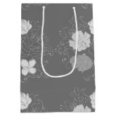 白モダン灰色の花柄 ミディアムペーパーバッグ (裏面)