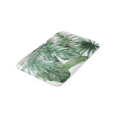 白モダン熱帯モンステラ葉パターン バスマット (アングル)